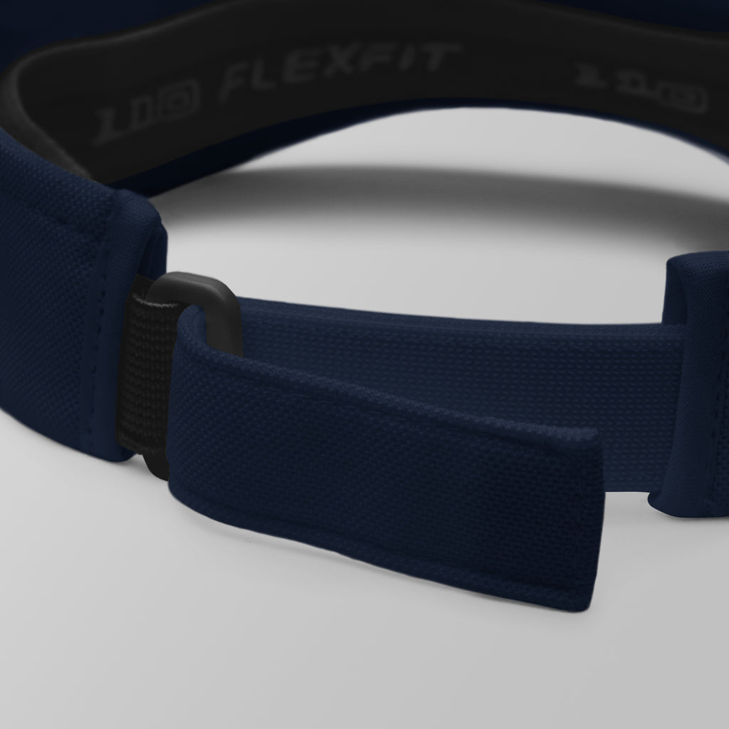 Back view of a navy blue premium padel visor showing the adjustable strap.