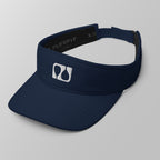Angled view of a navy blue premium padel visor featuring a white embroidered 'Après Padel Society' logo.