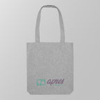 Front view of a premium heather grey padel tote bag with the green & purple 'Après Padel Society' logo. 