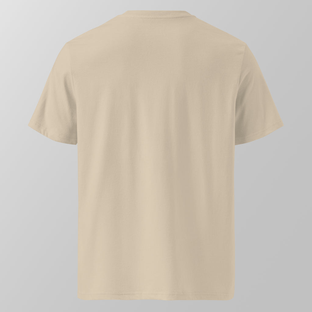Back view of an ecru relaxed fit oversized unisex padel t-shirt.