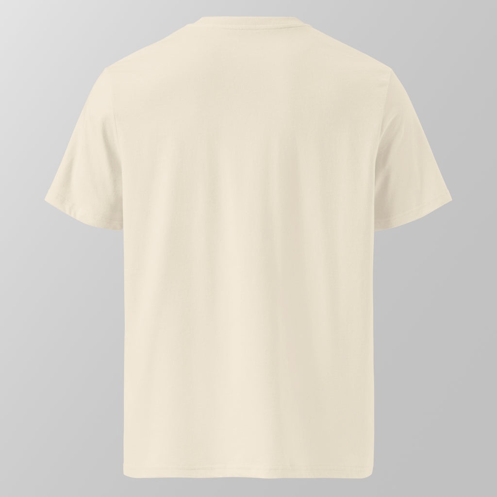 Back view of a cream relaxed fit oversized unisex padel t-shirt.