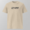 Front view of a ecru relaxed fit oversized unisex padel t-shirt with a black horizontal 'Après Padel Society' logo on the chest.