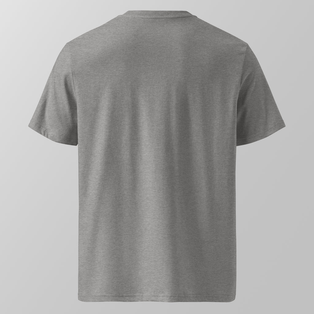 Back view of a heather grey relaxed fit oversized unisex padel t-shirt.