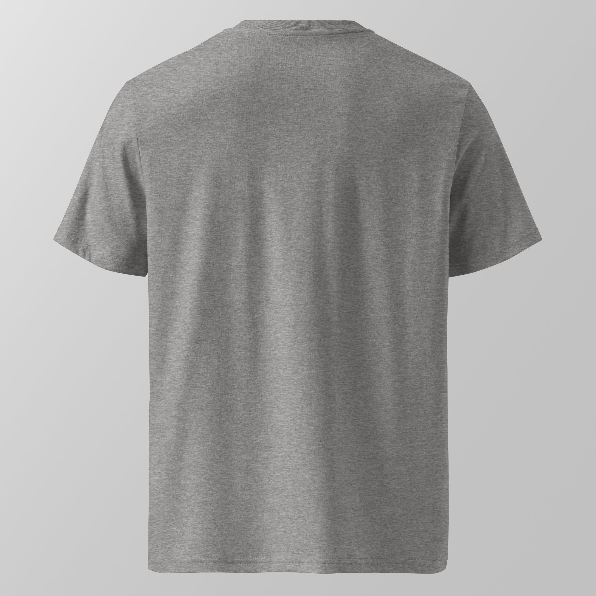 Back view of a heather grey relaxed fit oversized unisex padel t-shirt.