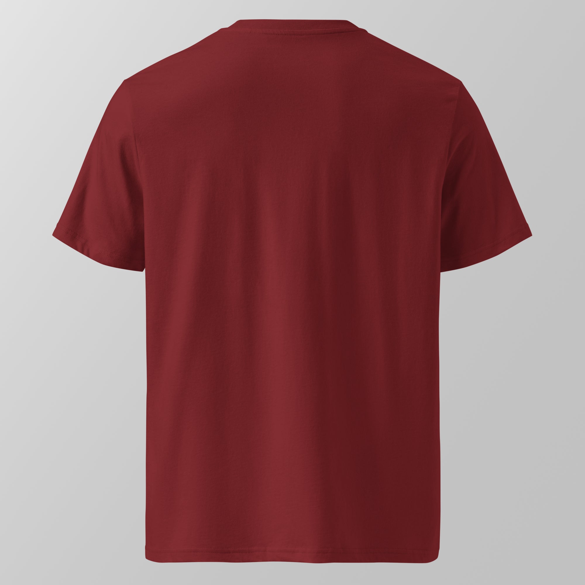 Back view of a maroon relaxed fit oversized unisex padel t-shirt.