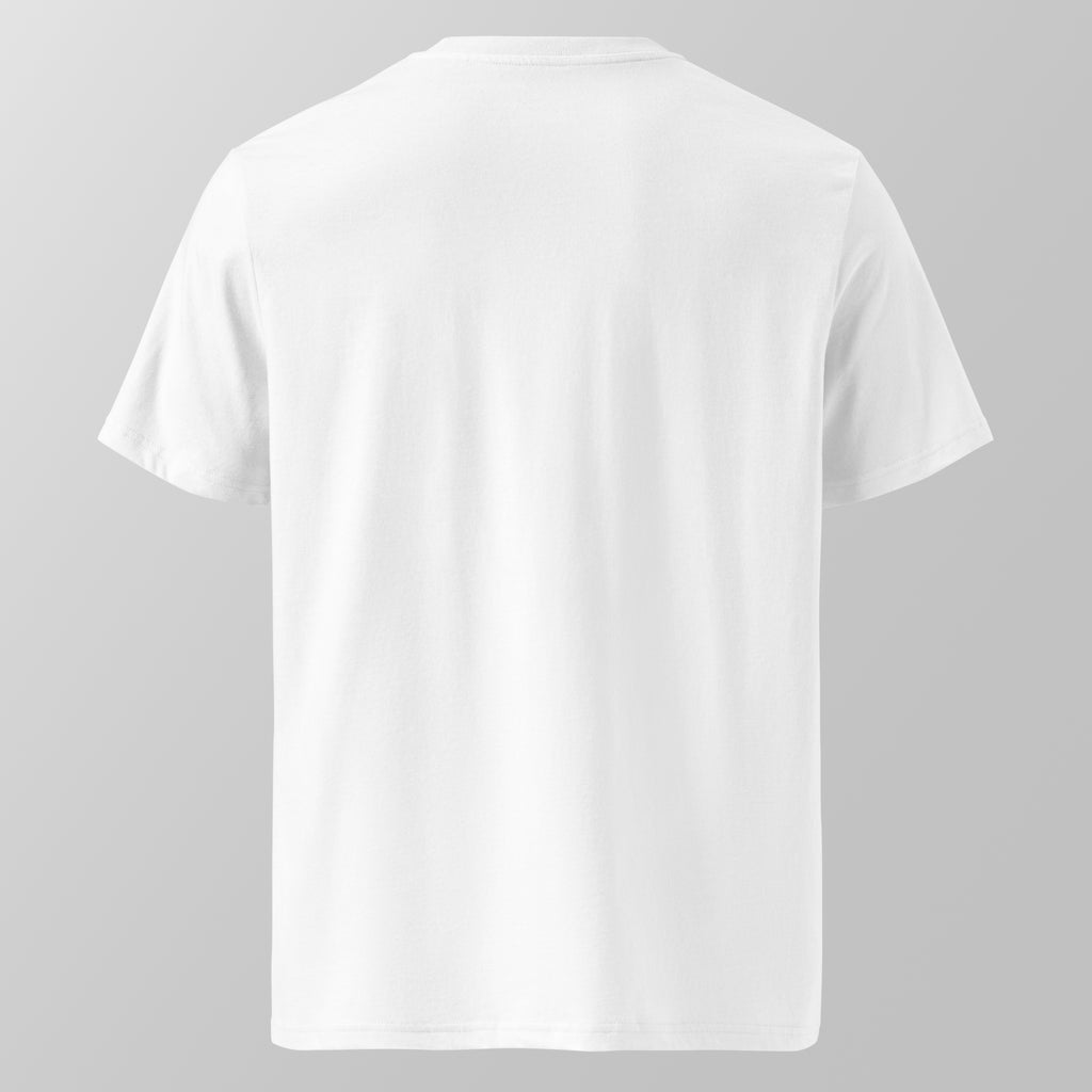 Back view of a white relaxed fit oversized unisex padel t-shirt.