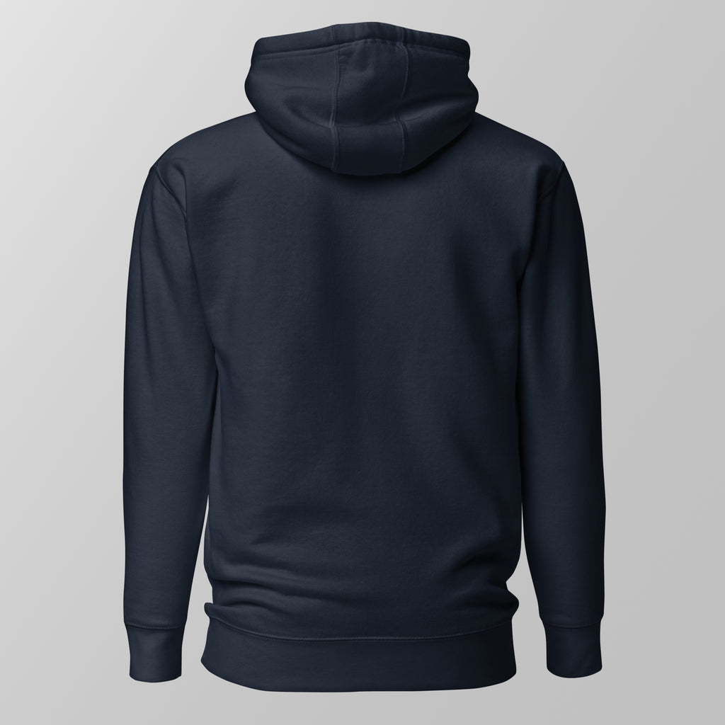 Back view of a navy blue padel hoodie.