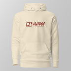Front view of a cream padel hoodie featuring a red horizontal 'Après Padel Society' logo on the chest.