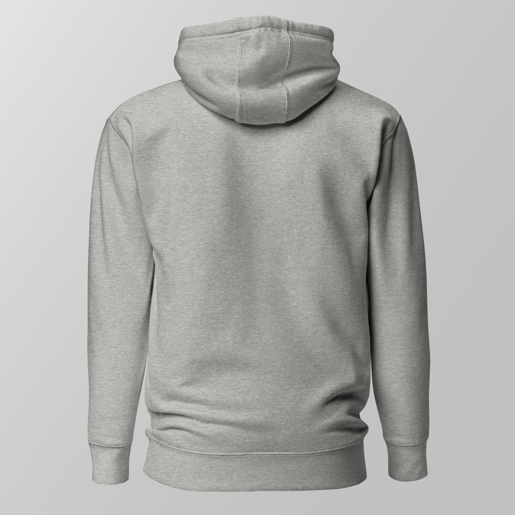 Back view of a heather grey padel hoodie.
