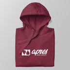 Close-up of a folded maroon premium padel hoodie with the white 'Après Padel Society' logo centred.